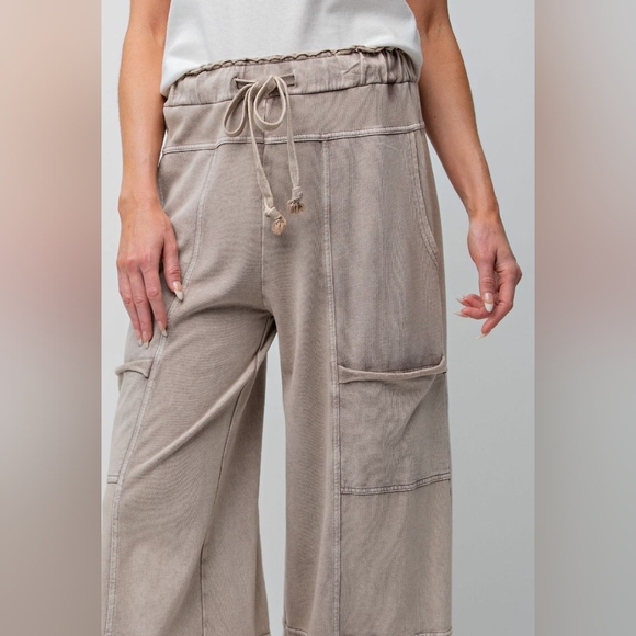 EASEL MUSHROOM MINERAL WASHED TERRY KNIT PANTS FINAL PRICE! - Picture 3 of 4